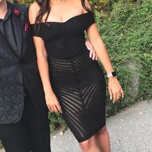 House of CB Camellia Black Off Shoulder Bandage Mesh Dress
